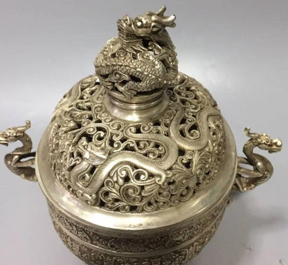 China White copper archaize dragon incense burner crafts statue