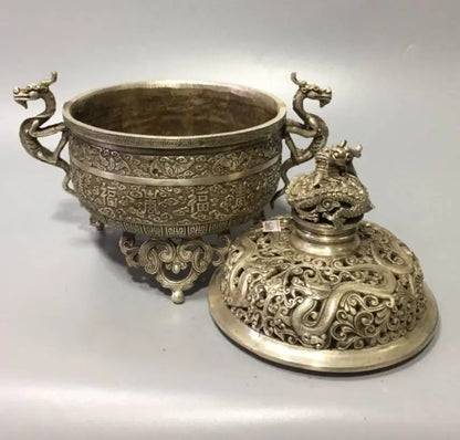 China White copper archaize dragon incense burner crafts statue