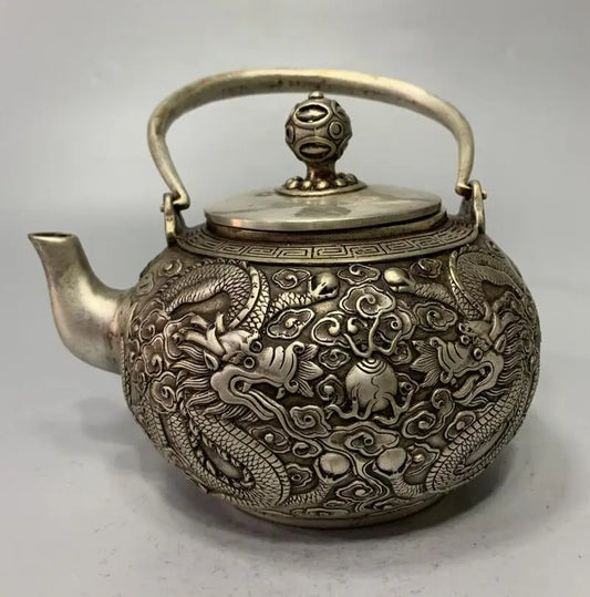 China White copper archaize dragon teapot crafts statue