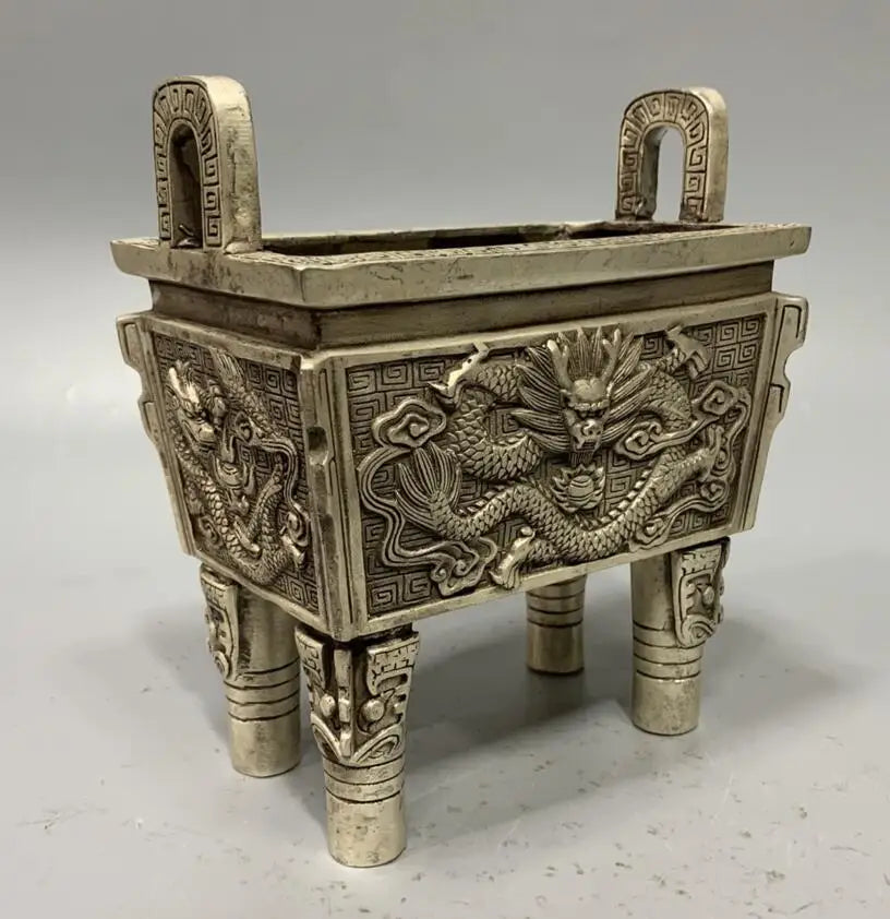 China White copper archaize dragon tripod crafts statue