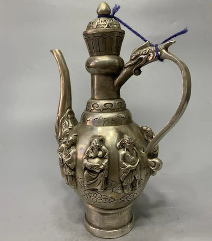 China White copper archaize eight immortals wine pot crafts statue