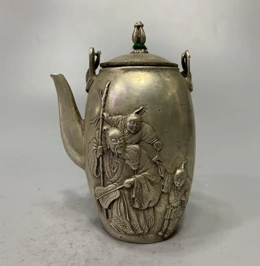 China White copper archaize longevity Buddha teapot crafts statue