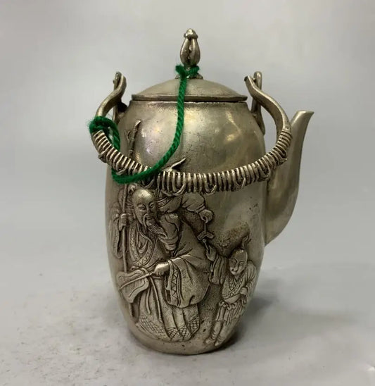 China White copper archaize longevity Buddha teapot crafts statue