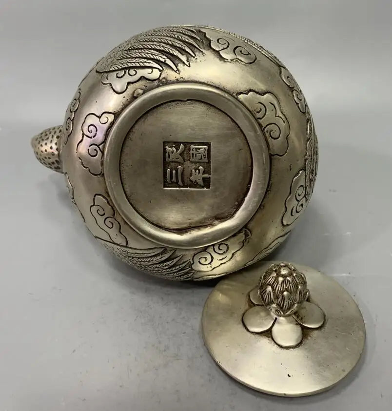 China White copper archaize phoenix teapot crafts statue