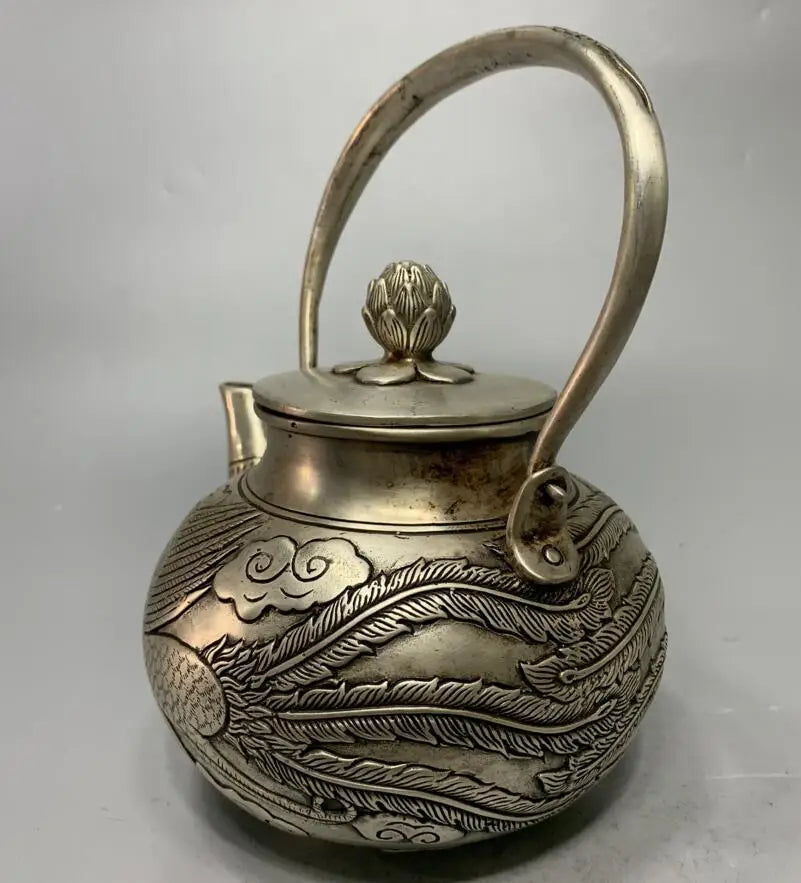 China White copper archaize phoenix teapot crafts statue