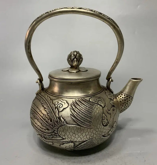 China White copper archaize phoenix teapot crafts statue