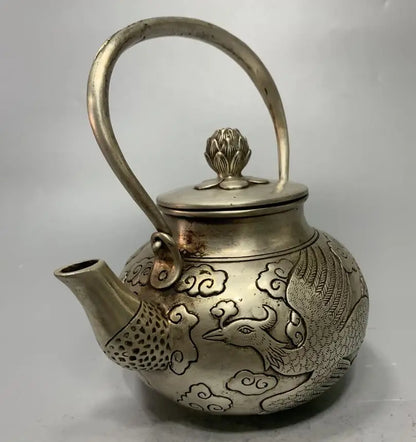 China White copper archaize phoenix teapot crafts statue