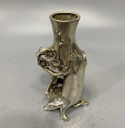 China White copper archaize plum blossom tree stumps Pen holder crafts statue