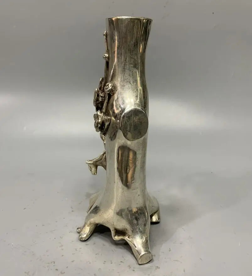 China White copper archaize plum blossom tree stumps Pen holder crafts statue