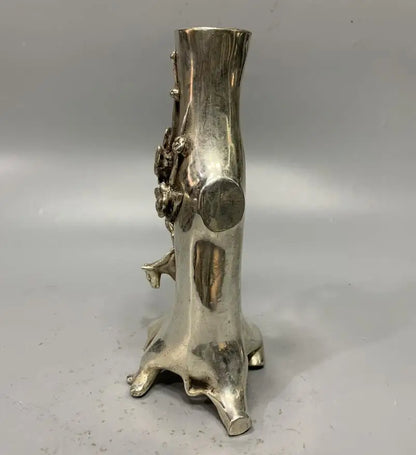 China White copper archaize plum blossom tree stumps Pen holder crafts statue