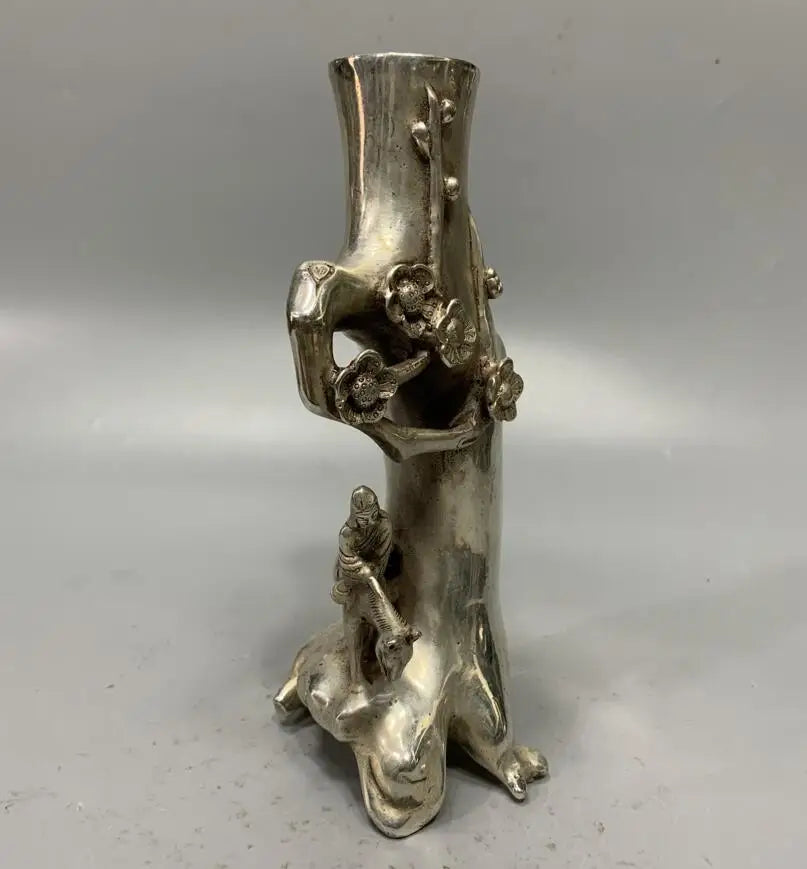China White copper archaize plum blossom tree stumps Pen holder crafts statue
