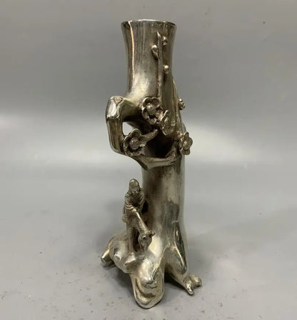 China White copper archaize plum blossom tree stumps Pen holder crafts statue