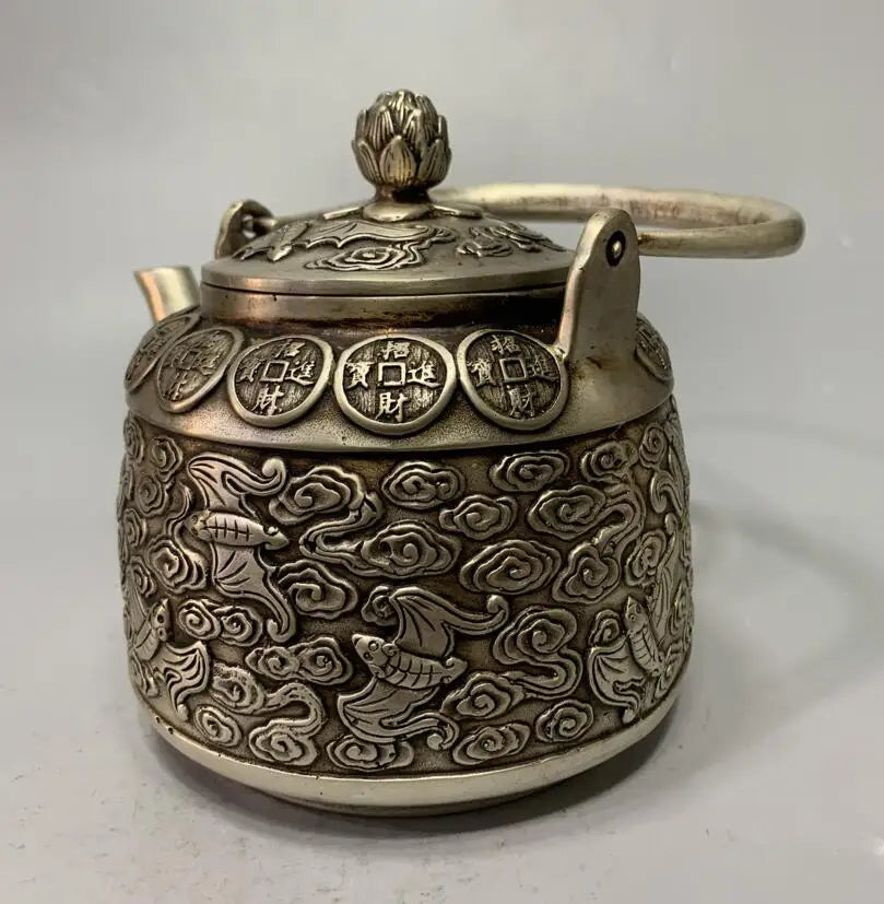 China White copper archaize recruit wealth bat teapot crafts statue