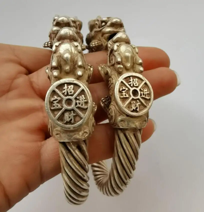 China White copper archaize recruit wealth mythical wild animal Bracelet A pair