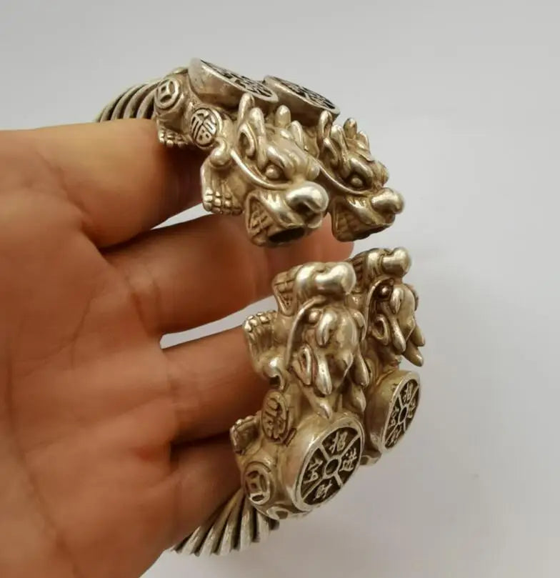 China White copper archaize recruit wealth mythical wild animal Bracelet A pair