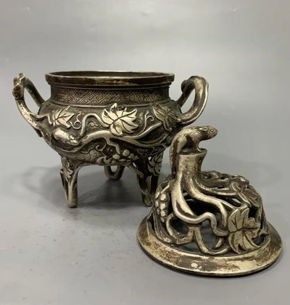 China White copper archaize squirrel Incense burner crafts statue