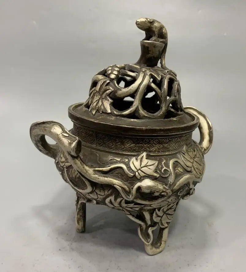 China White copper archaize squirrel Incense burner crafts statue