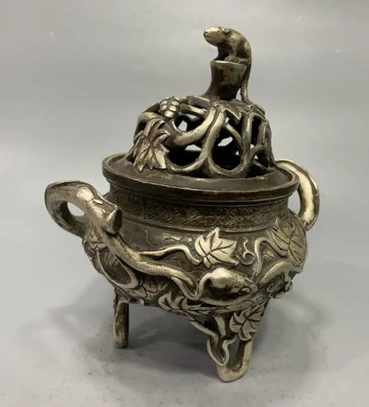 China White copper archaize squirrel Incense burner crafts statue