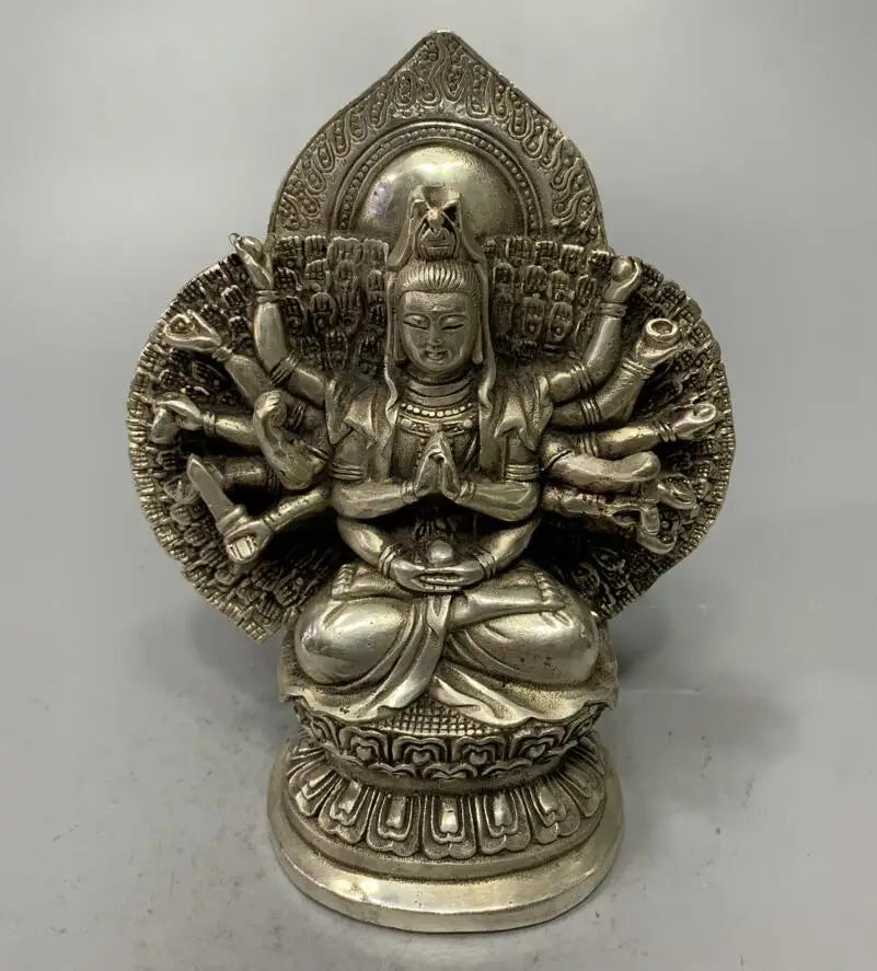 China White copper archaize thousand hand Guanyin crafts statue