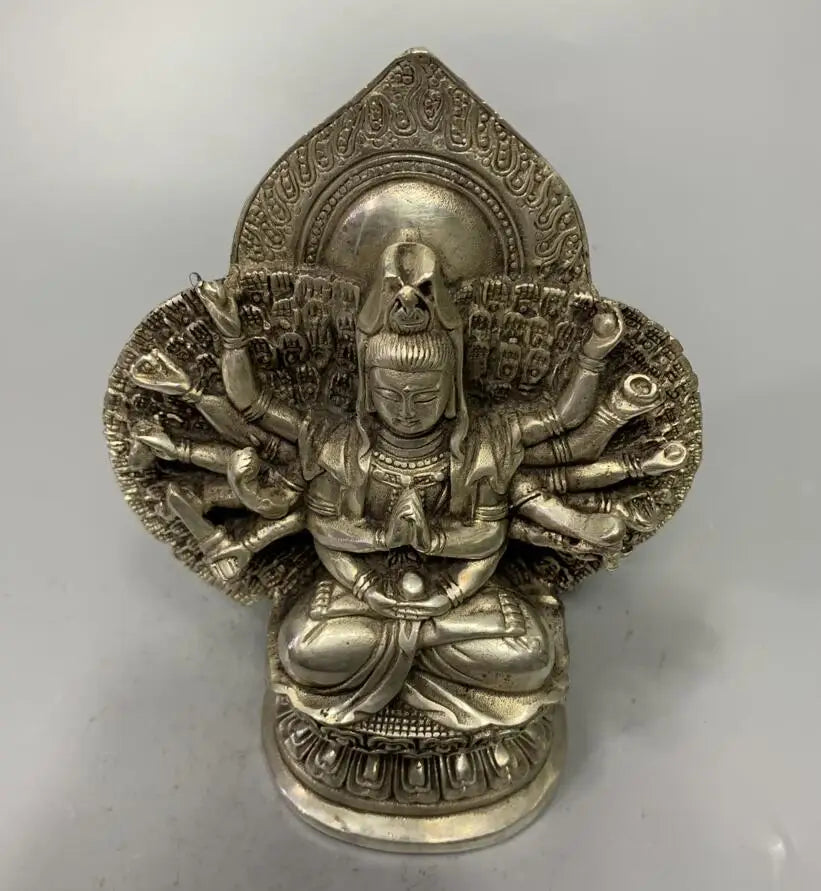 China White copper archaize thousand hand Guanyin crafts statue