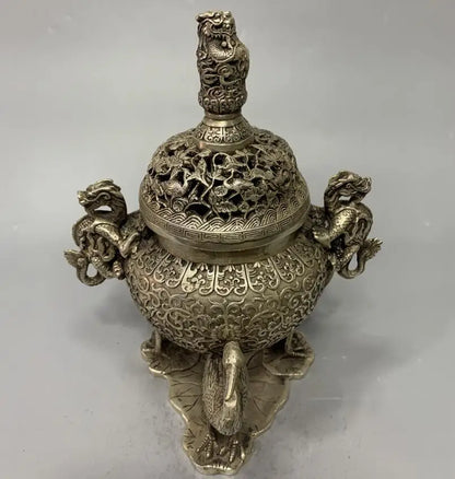 China White copper archaize three foot crane Incense burner crafts statue