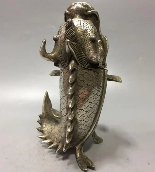 China White copper arowana incense burner crafts statue
