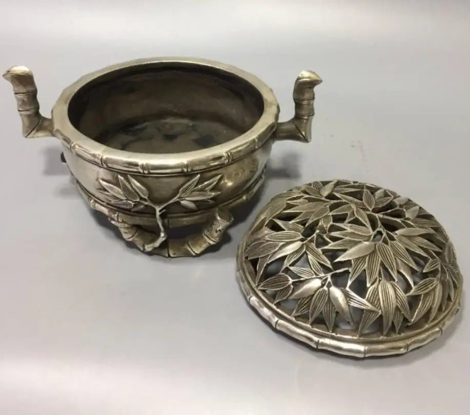 China White copper bamboo incense burner crafts statue