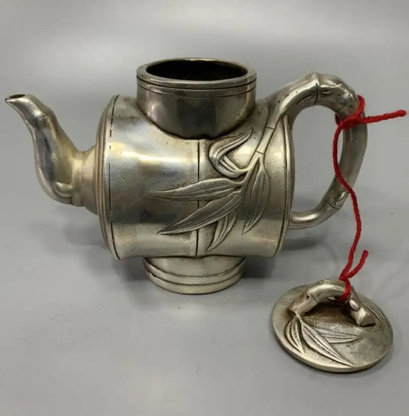 China White copper bamboo teapot crafts statue