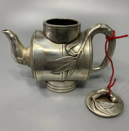China White copper bamboo teapot crafts statue
