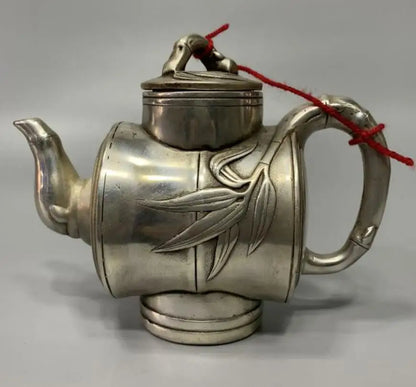 China White copper bamboo teapot crafts statue