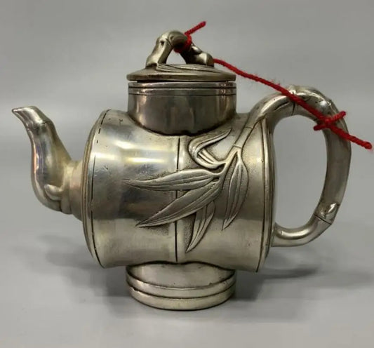 China White copper bamboo teapot crafts statue