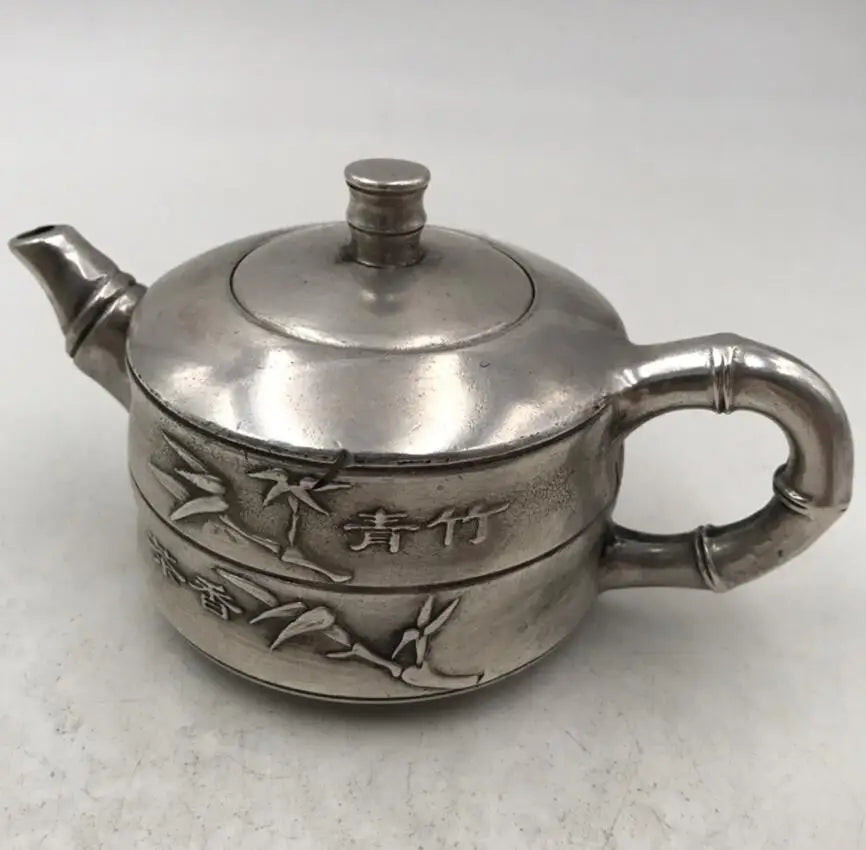 China White copper bamboo teapot crafts statue