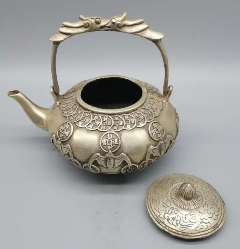 China White copper bat coin teapot crafts statue