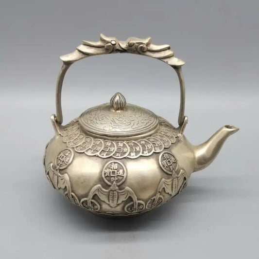 China White copper bat coin teapot crafts statue