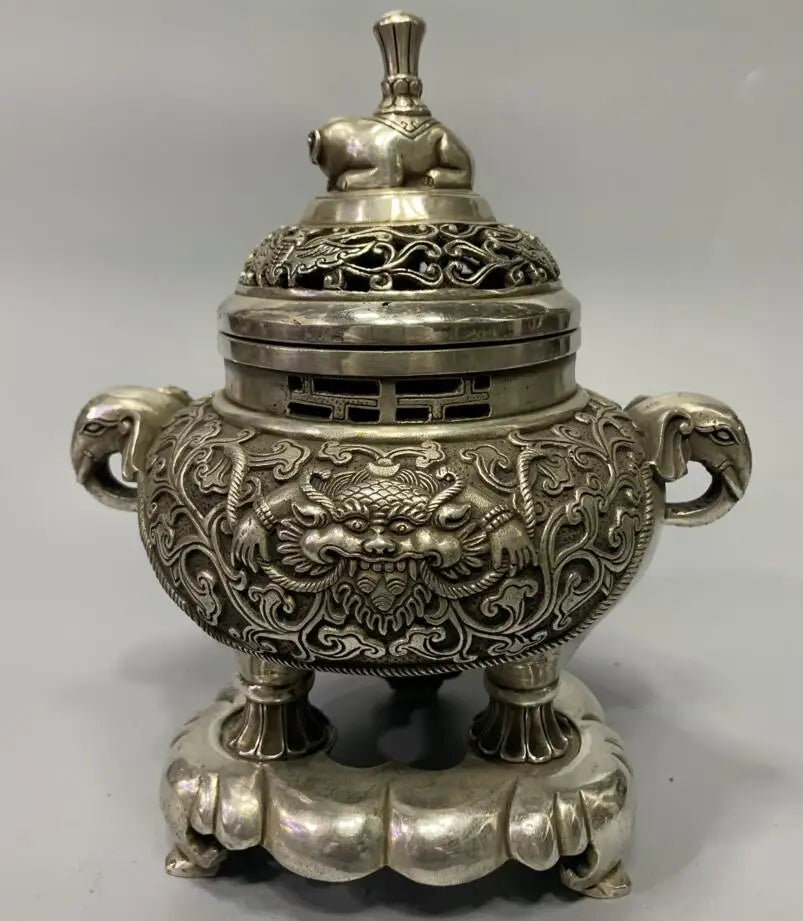 China White copper beast grain Incense burner crafts statue
