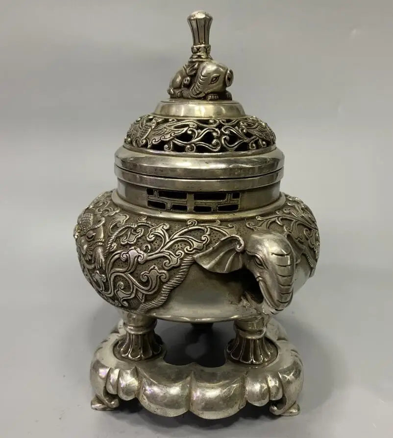 China White copper beast grain Incense burner crafts statue