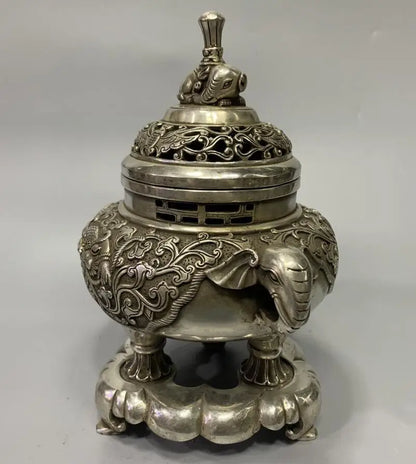 China White copper beast grain Incense burner crafts statue