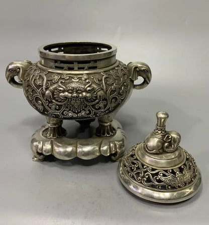 China White copper beast grain Incense burner crafts statue