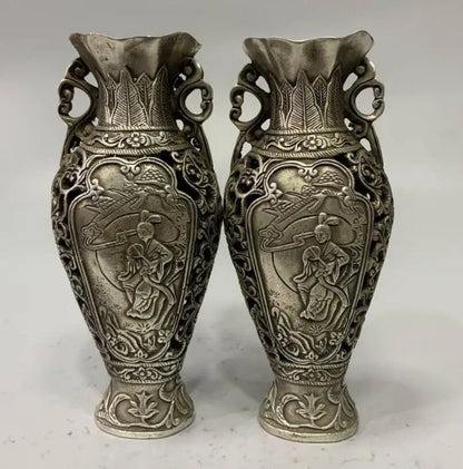 China White copper beauty female vase crafts statue A pair