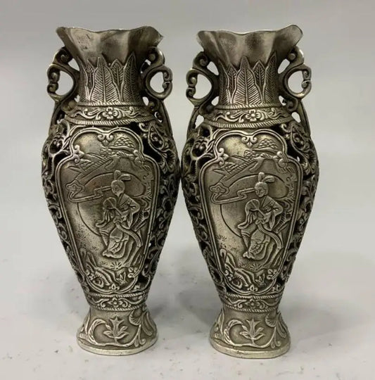China White copper beauty female vase crafts statue A pair