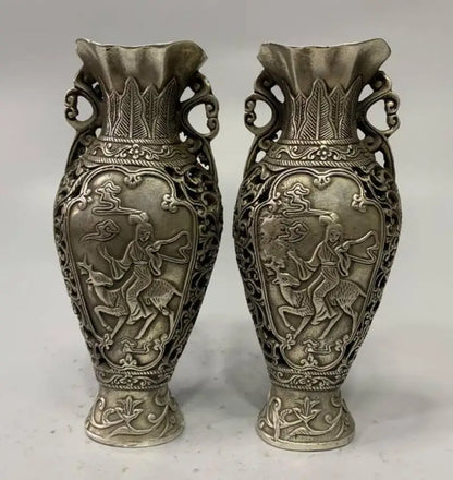 China White copper beauty female vase crafts statue A pair