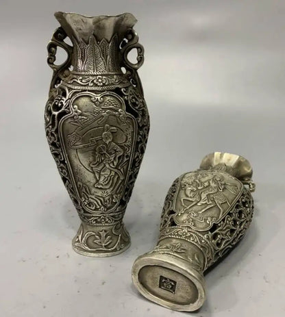China White copper beauty female vase crafts statue A pair