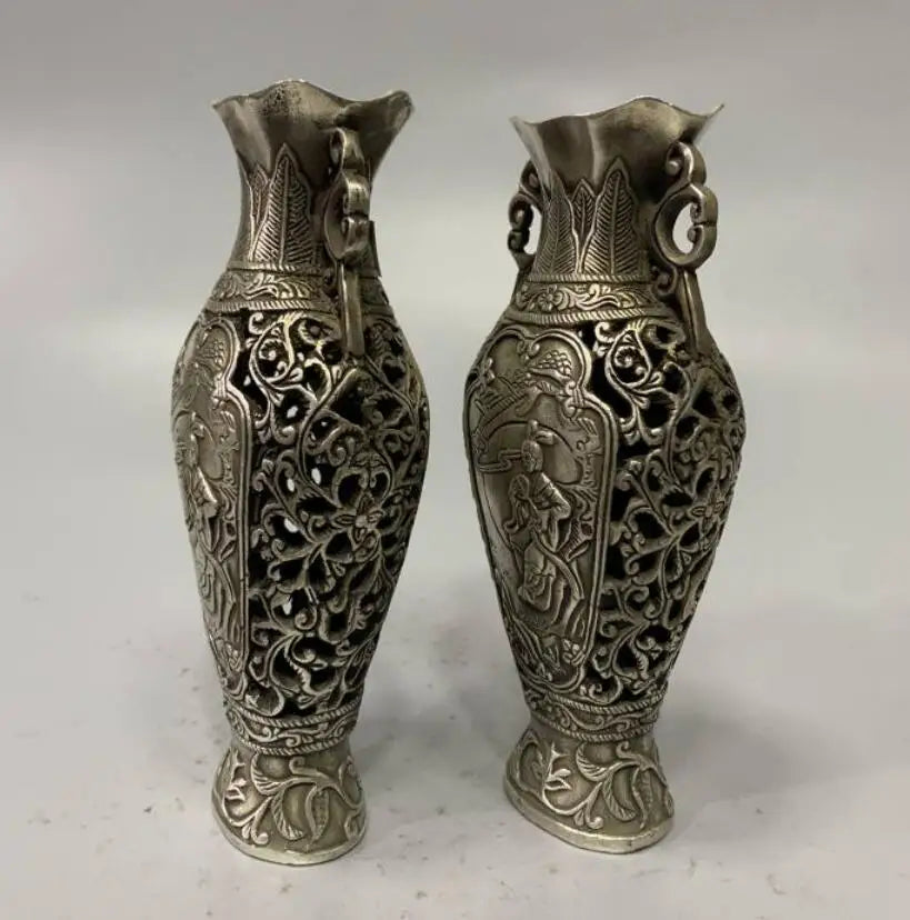 China White copper beauty female vase crafts statue A pair