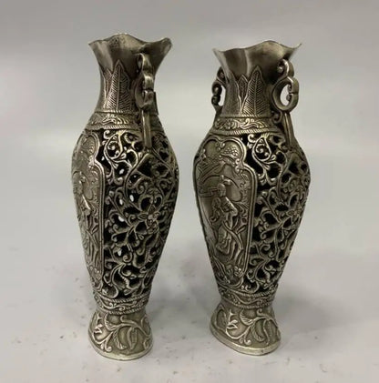 China White copper beauty female vase crafts statue A pair