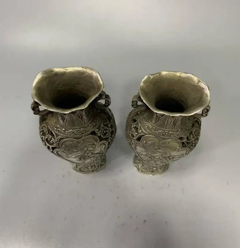 China White copper beauty female vase crafts statue A pair
