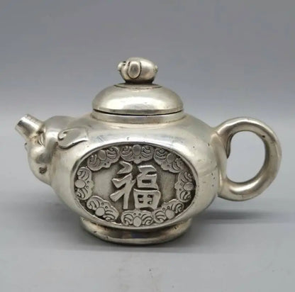 China White copper blessing pig teapot crafts statue