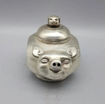 China White copper blessing pig teapot crafts statue