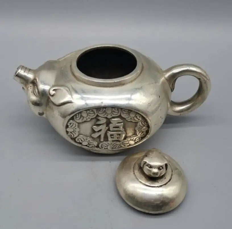 China White copper blessing pig teapot crafts statue
