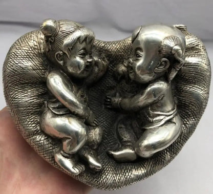 China White copper boy and girl heart shape crafts statue