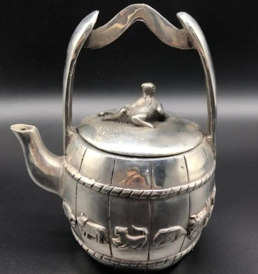 China White copper bucket shape Zodiac teapot crafts statue